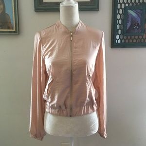 H&M Satin Bomber Jacket in Blush - Size 2